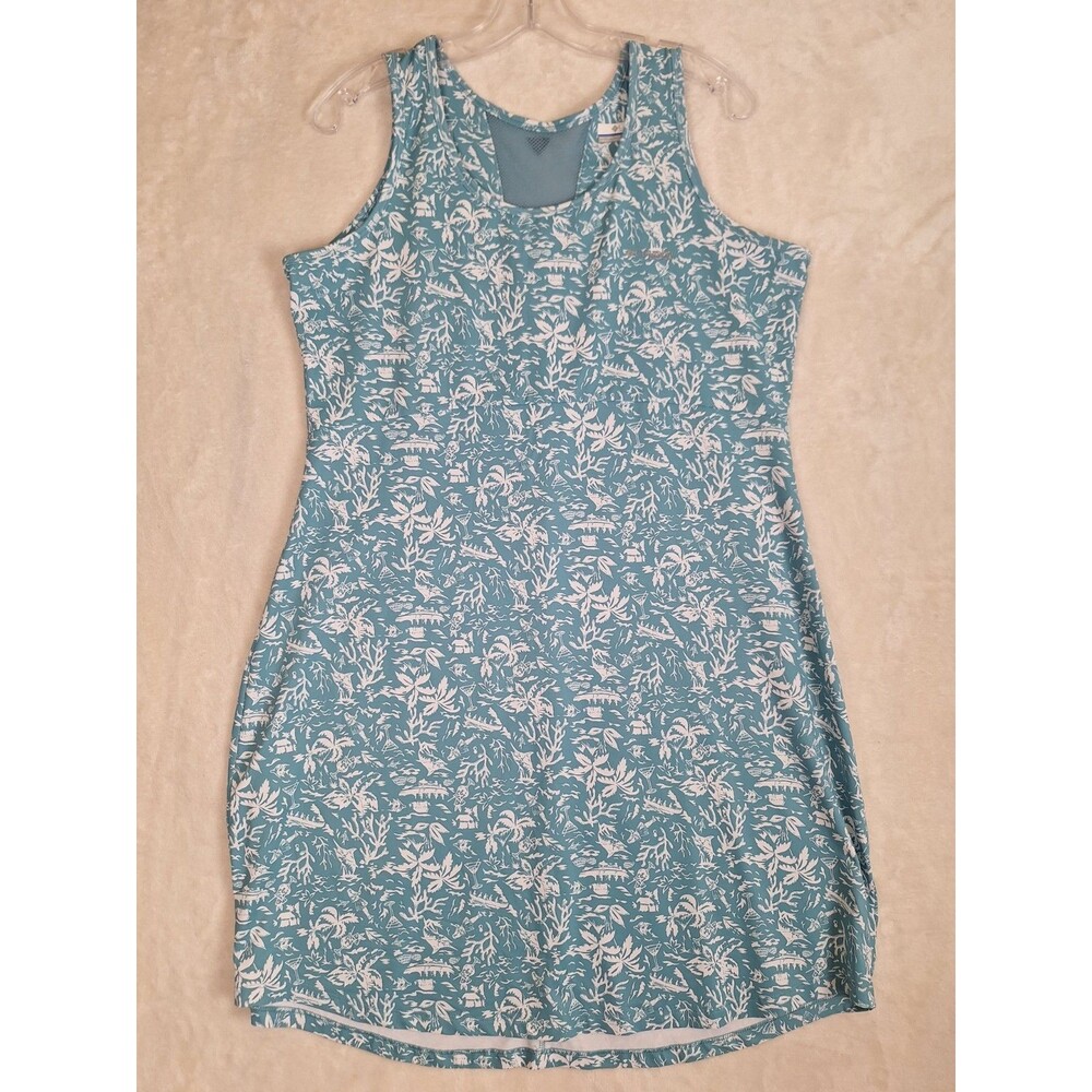 Columbia PFG Dress Womens XL Blue Freezer III Pullover Vacation Hawaiian Shark